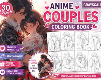 Anime Coloring Pages for Adults, Girl Manga Coloring Book, 30 Pages, Printable PDF