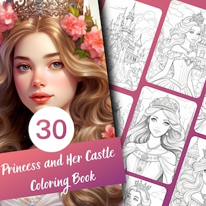 Princess and Her Castle Coloring Book,30 Pages of Beautiful Princesses in Front of the Castle Coloring Book for Kids&Adults,Instant Download