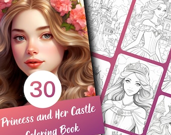 Livre de coloriage Princesse et château pour adultes et adolescents, 30 pages à colorier fantastiques, PDF imprimable téléchargement immédiat