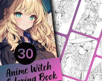 Witch Coloring Book, Anime Halloween Coloring Pages for Adults, 30 Manga Witch Girl Pages, Printable PDF