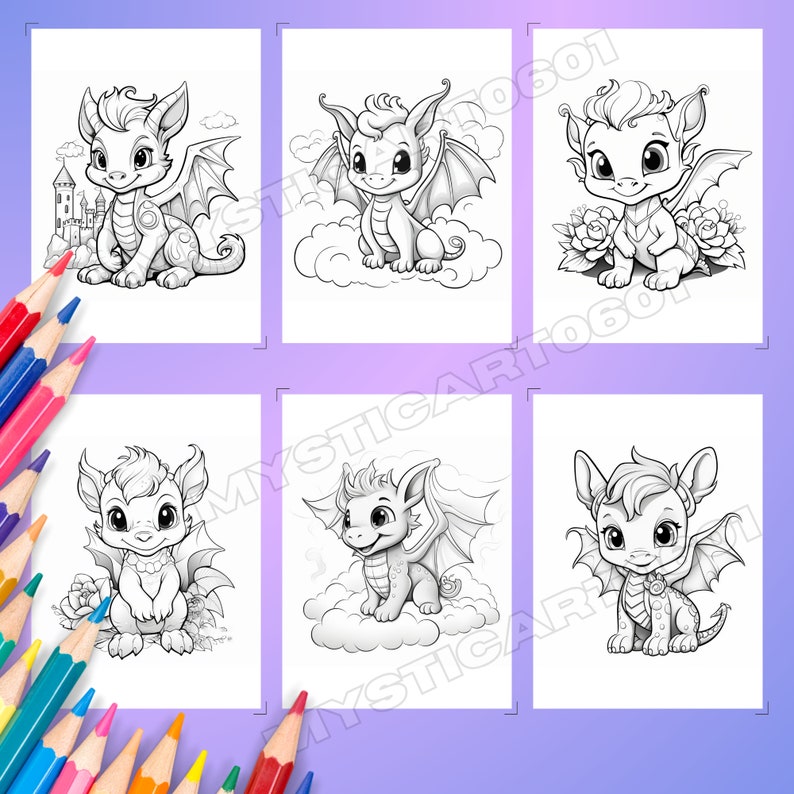 Baby Dragons Coloring book, Baby Dragon Coloring Book for Kids and Adults, Instant Download, Printable PDF, Grayscale Coloring Pages