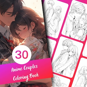 Kolorowanka dla par anime - 30-stronicowa kolorowanka anime dla dzieci i dorosłych, natychmiastowe pobranie, wydruk w formacie PDF