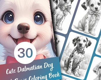 Dog Coloring Pages for Adults, Dalmatian Grayscale Coloring Book, 30 Pages, Printable PDF