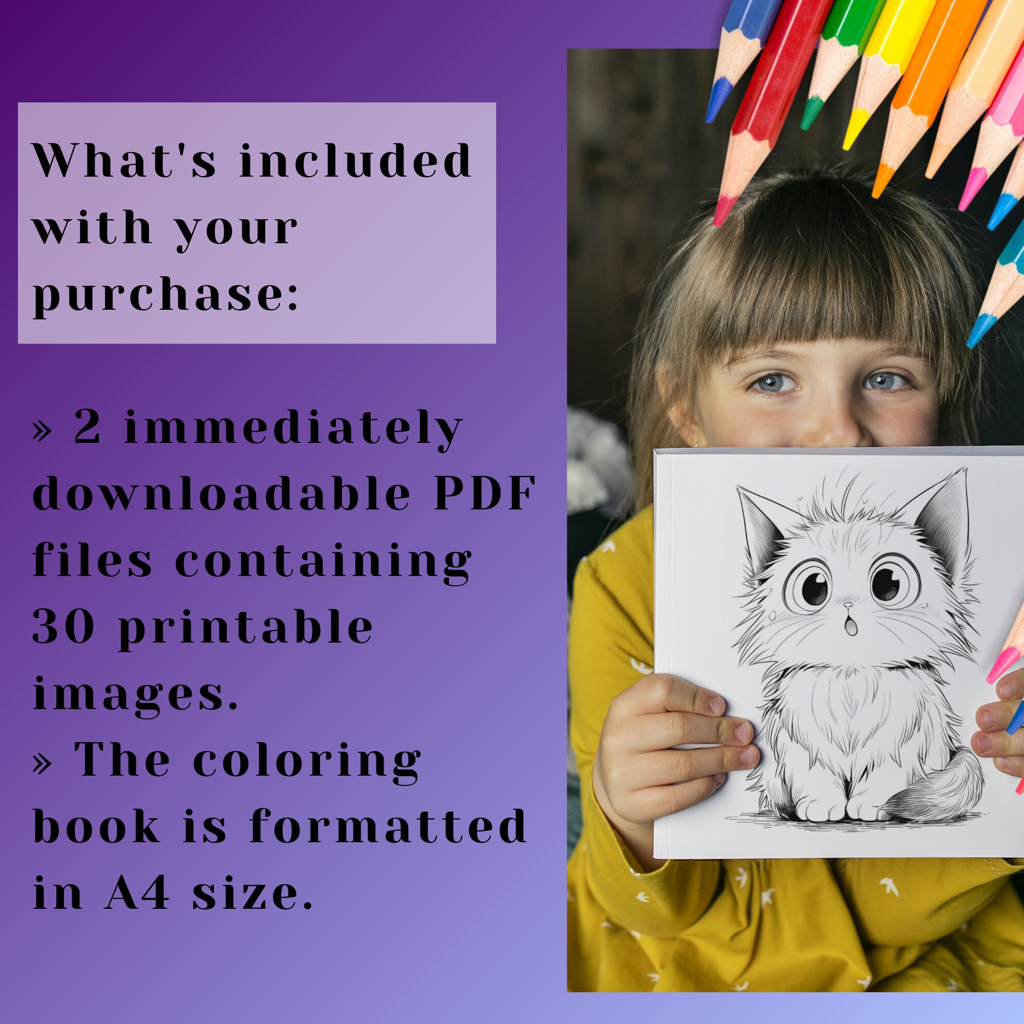 Cute Anime Cat Coloring Book,30 Page Cute Anime Style Cat Coloring Book