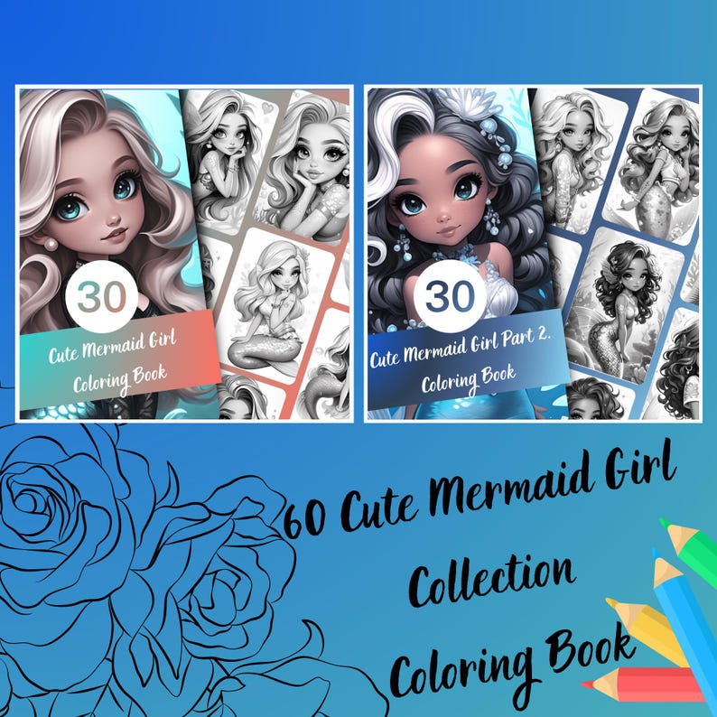 Coloring Book, Mermaid, Mermaid Coloring, Cute Coloring Book, Digital Download, Mermaid Art, Mermaid Printable, Grayscale Coloring, Little Mermaid, Kids Coloring Pages, Mermaid Girl, Mermaid Digital, Mermaid Coloring Pages
