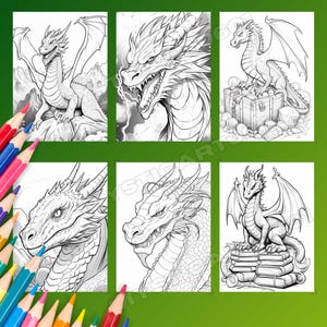 This grayscale Dragon Coloring Book features 30 detailed pages for kids and adults to enjoy. Delivered as an instantly downloadable printable coloring PDF, it is ideal for fantasy coloring lovers, especially fans of House of the Dragon and Dungeons and Dragons. Perfect for adults dragon fans and kids dragon pages alike, it includes dragon art, DND coloring themes, fantasy dragon art, mythical creatures, and offers a relaxing detailed coloring experience. This dragon coloring PDF.