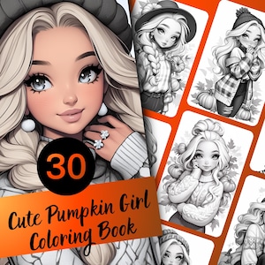 Libro para colorear de la Chica Calabaza – 30 páginas en escala de grises (PDF imprimible)