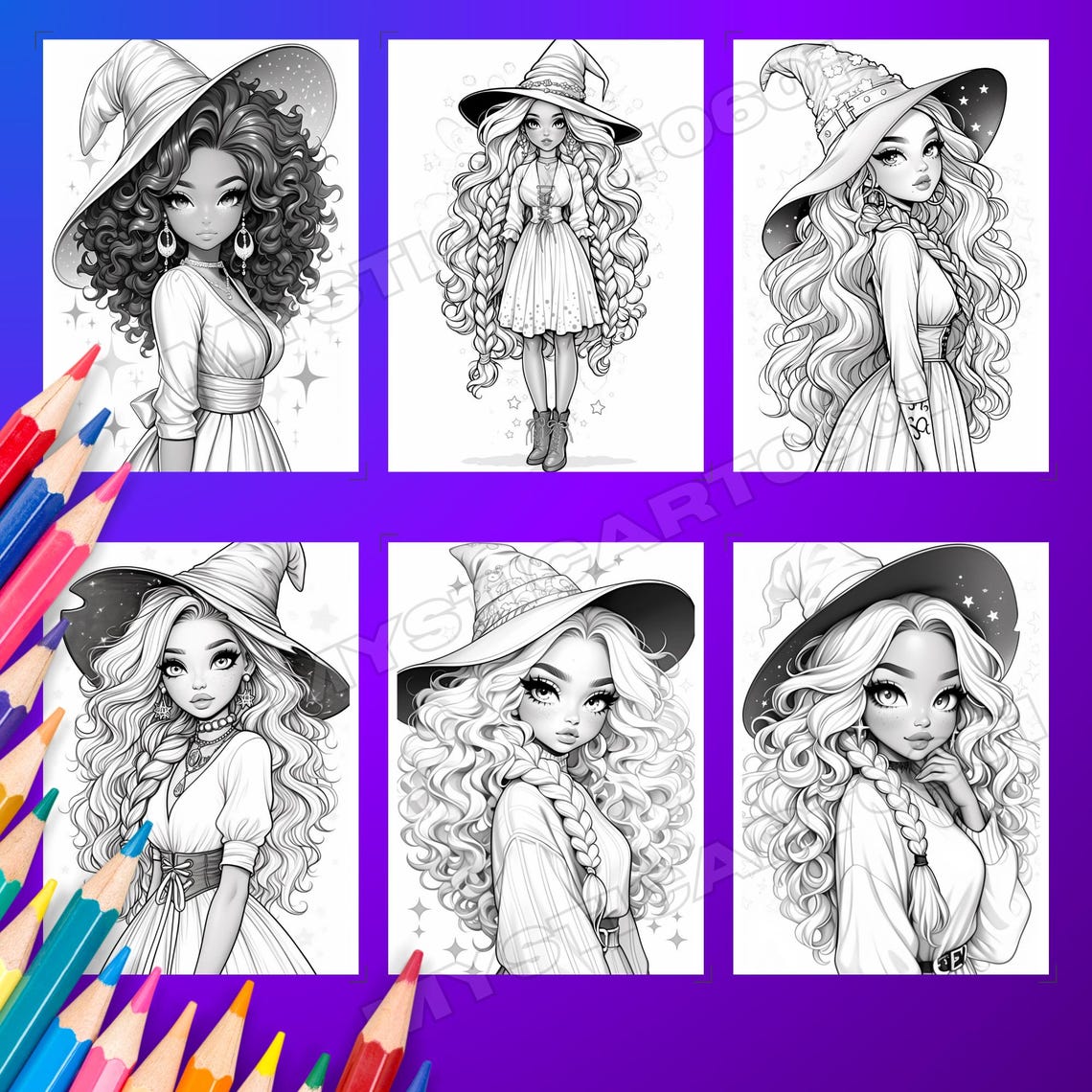 Witch Girl Grayscale Coloring Book – Part 2, 30 Pages (printable PDF - Etsy