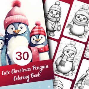 Cute Christmas Penguin Coloring Book, Coloring Featuring Adorable Penguins in Winter Attire for Kids & Adults, Printable PDF