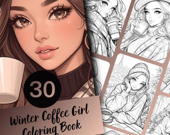 Libro para colorear de Chica de Café de Invierno - PDF imprimible de 30 páginas (A4)