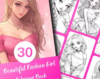 Fashion Girl Coloring Book for Adults & Teens, 30 Stylish Outfits Coloring Pages, Printable PDF Instant Download