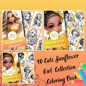 Sunflower coloring, Coloring book, Adult coloring, Girl coloring, Flower coloring, Sunflower girl, Grayscale book, Printable book, Sunflower field, Cute coloring, Flower pages, Sunflower print, Flower book