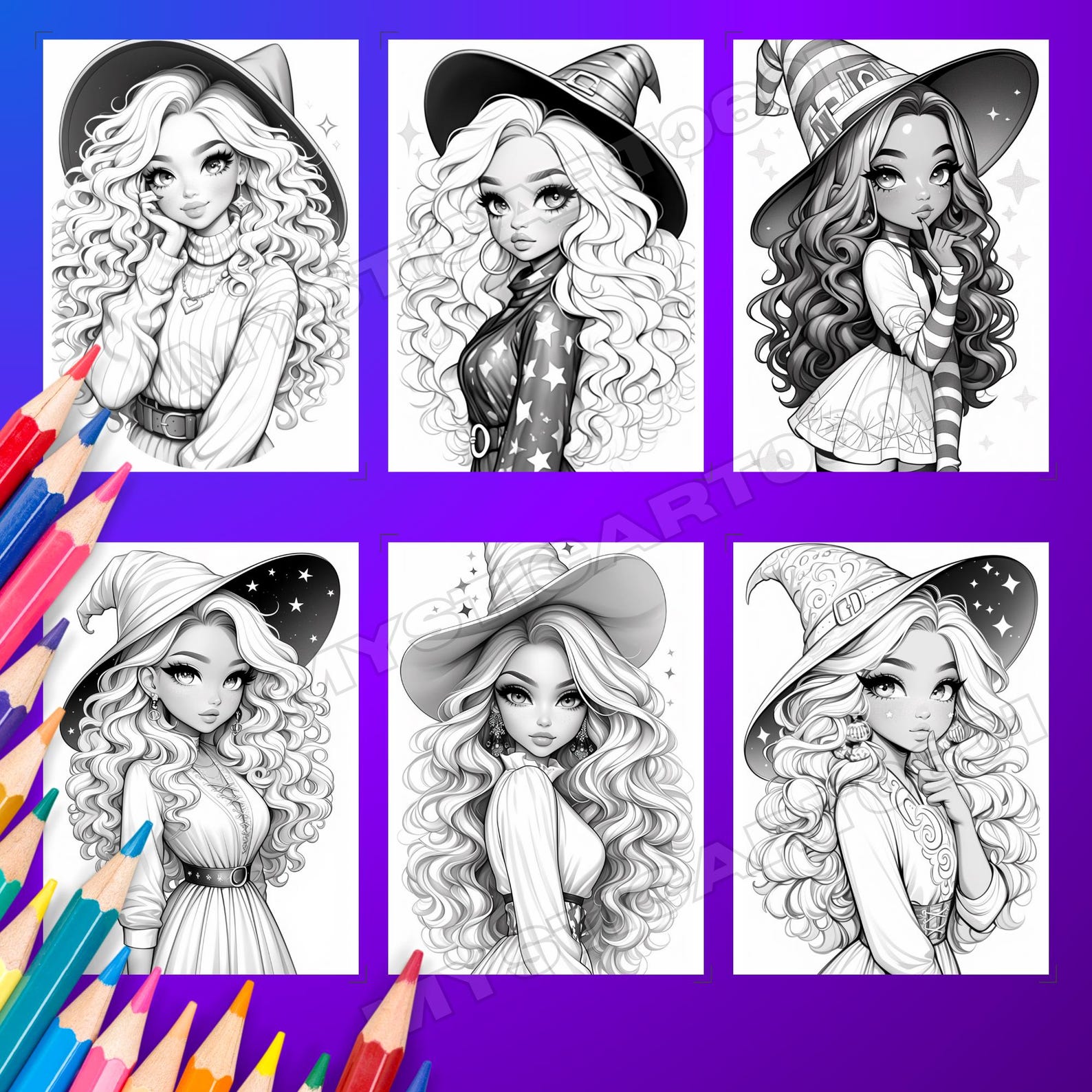 Witch Girl Grayscale Coloring Book – Part 2, 30 Pages (printable PDF - Etsy