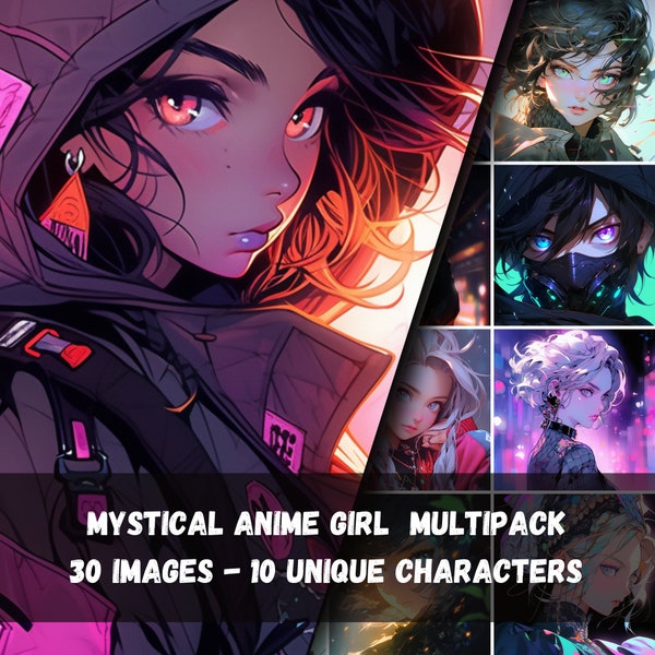 Mystical Anime Girl Multipack, 30 Bilder - 10 einzigartige Charaktere, perfekt für Social Media Profilbilder, Tapeten, Manga & Anime Room Decor