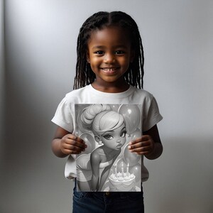 Cute Girl's Birthday Coloring Book - 30 Page Grayscale Coloring Book for Kids and Adults, Instant Download, Printable PDF