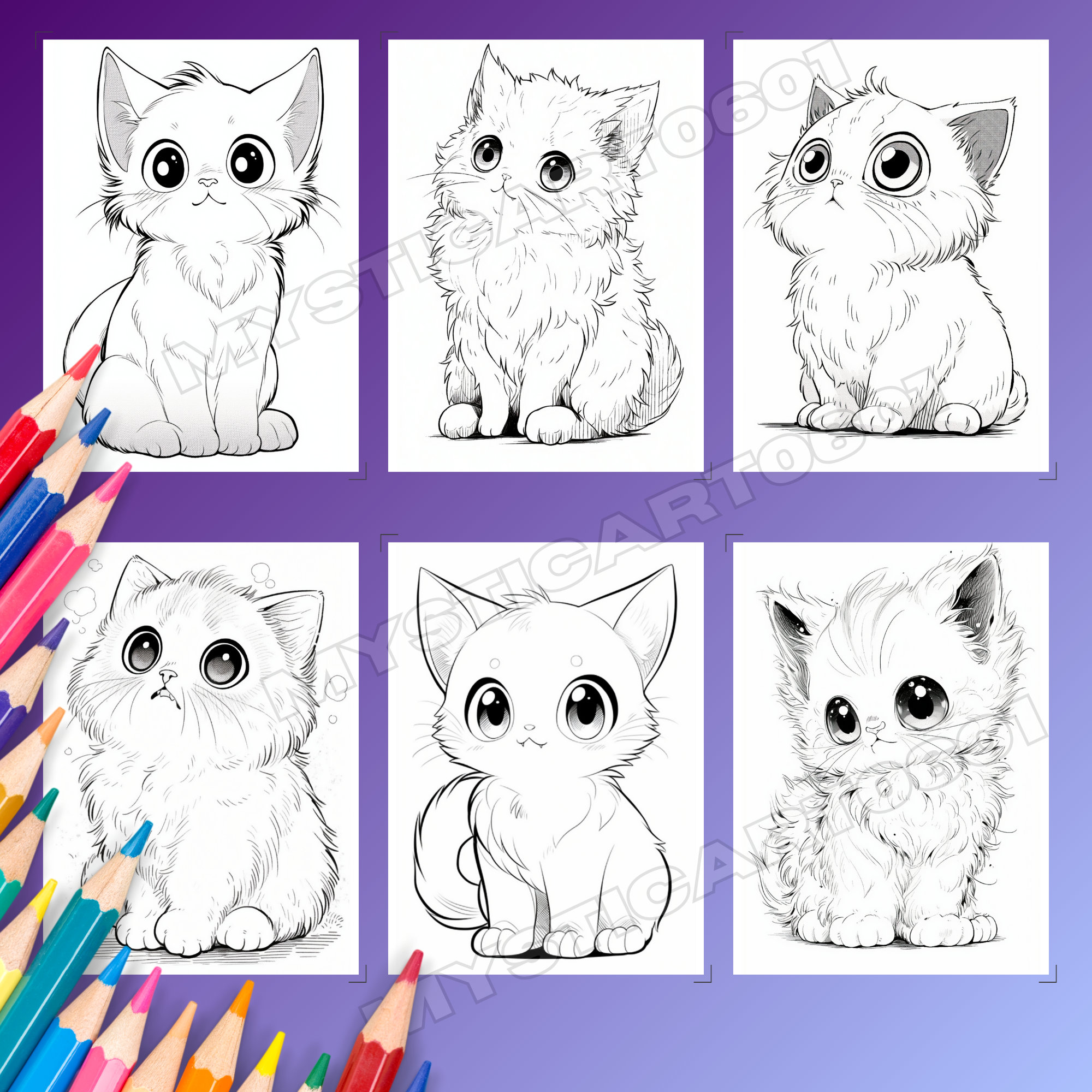 Cute Anime Cat Coloring Book,30 Page Cute Anime Style Cat Coloring Book
