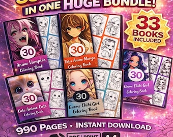 Anime Coloring Book Mega Bundle for Adults and Teens, 990 Manga Coloring Pages, Printable PDF Instant Download