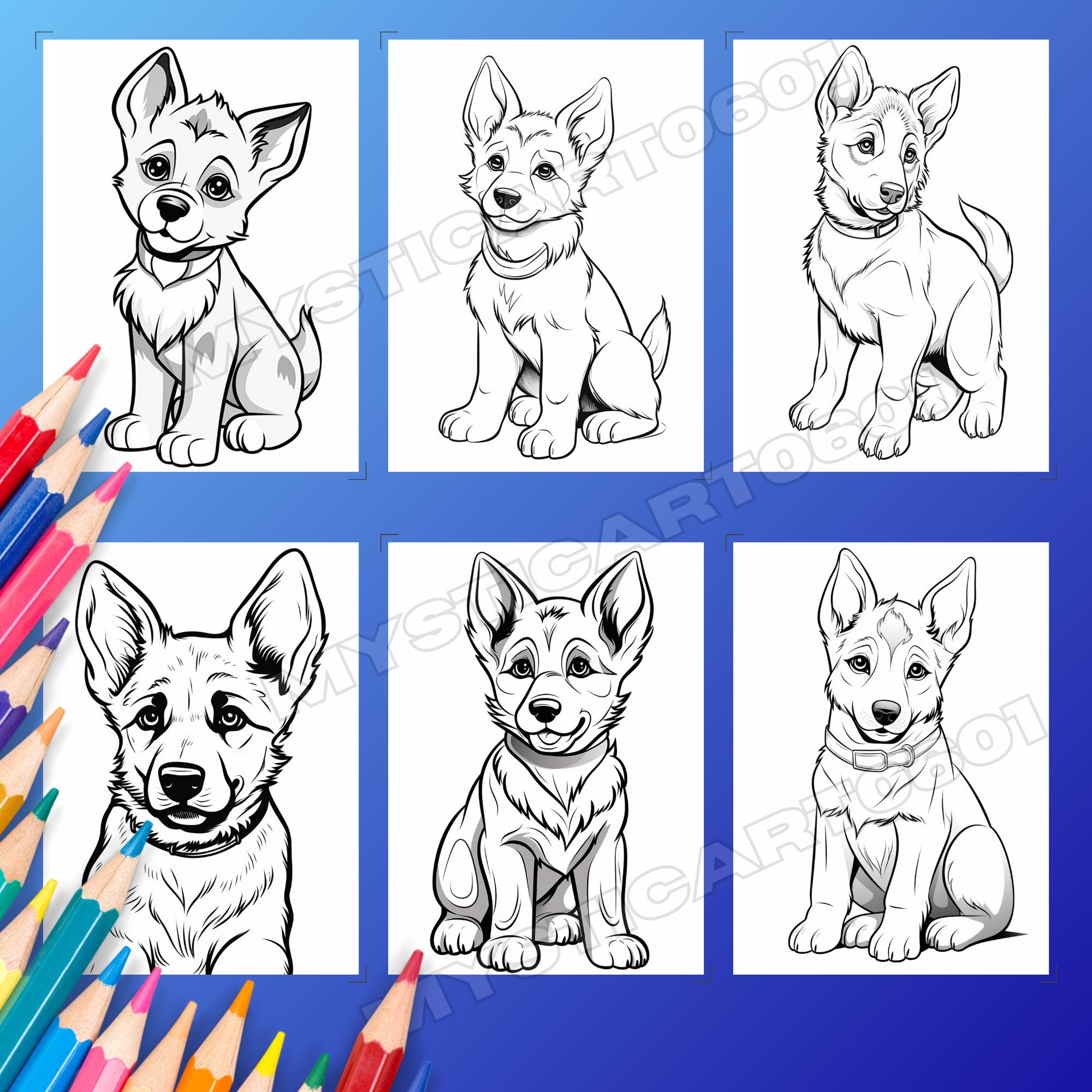 Baby German Shepherd Dogs Coloring Book, 30 Pages of Cute Baby German ...