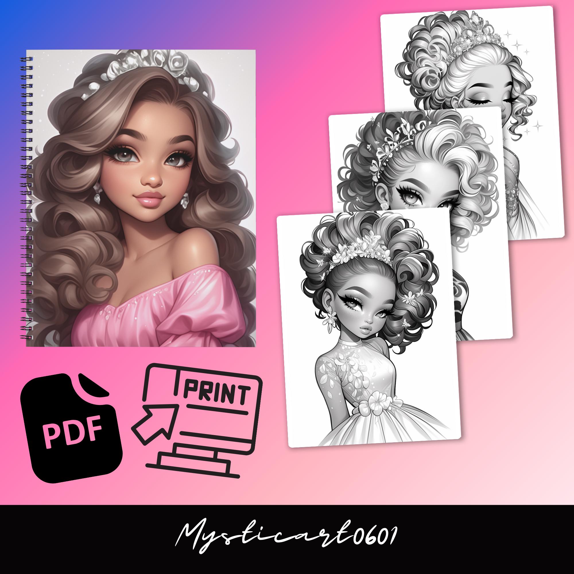 Princess Coloring Book Part 2 – 30 Grayscale Pages (printable PDF) - Etsy