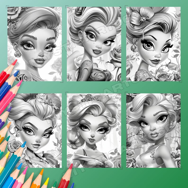 Cute Lady in the Rose Garden Coloring Book, Cute Lady in a Beautiful Rose garden, Grayscale Coloring Book for Kids and Adults, Instant Download, Printable PDF