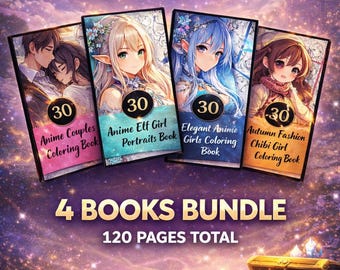 Anime Coloring Book for Adults and Teens, Anime Girls, 120 Manga Coloring Pages, Printable PDF Instant Download