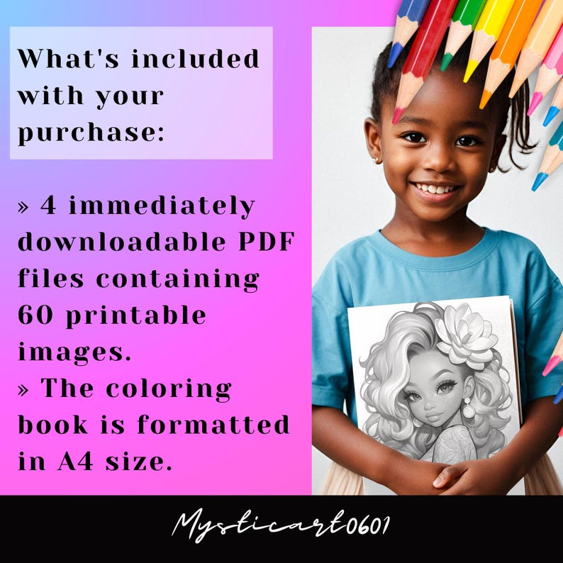 Magnolia Flower Girl Coloring Book – 60 Page Grayscale Art (printable ...