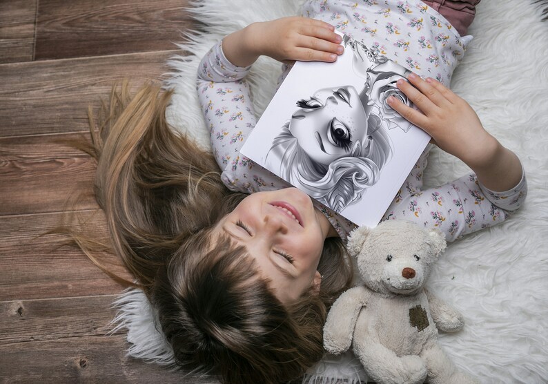 Cute Lady in the Rose Garden Coloring Book, Cute Lady in a Beautiful Rose garden, Grayscale Coloring Book for Kids and Adults, Instant Download, Printable PDF