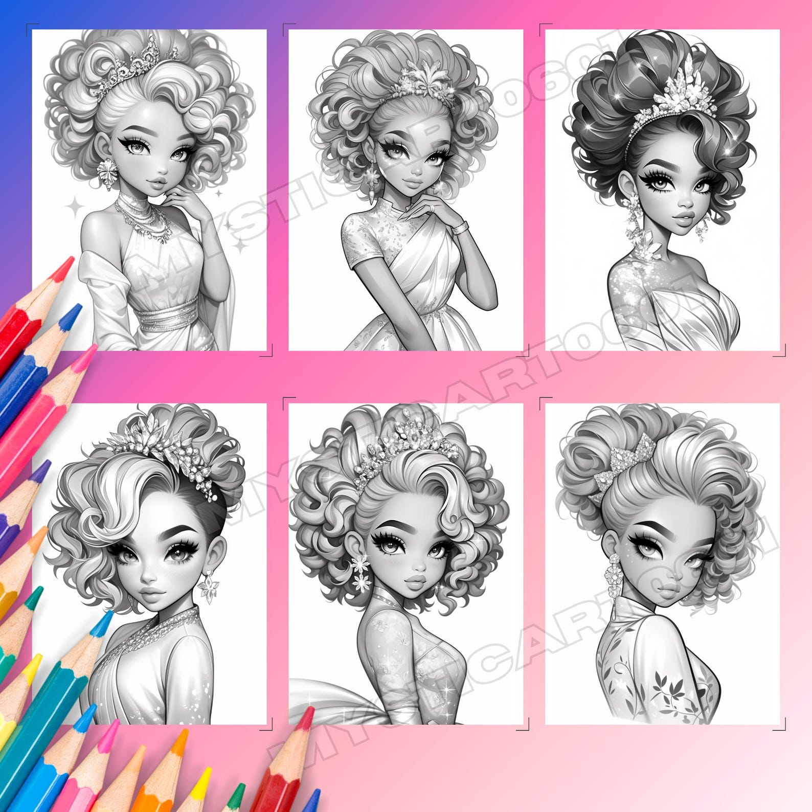 Princess Coloring Book Part 2 – 30 Grayscale Pages (printable PDF) - Etsy