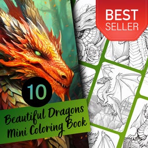Målarbok för vuxna med drakfantasi för vuxna och tonåringar, 10 fantasy-målarbilder, utskrivbar PDF direktnedladdning bild 1