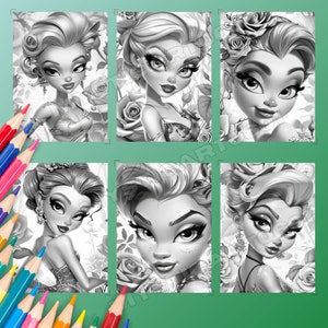 Cute Lady in the Rose Garden Coloring Book, Cute Lady in a Beautiful Rose garden, Grayscale Coloring Book for Kids and Adults, Instant Download, Printable PDF