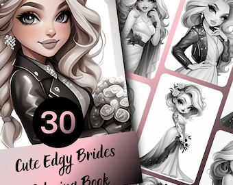 Edgy Brides Coloring Book for Adults and Teens, 30 Grayscale Coloring Pages, Printable PDF Instant Download