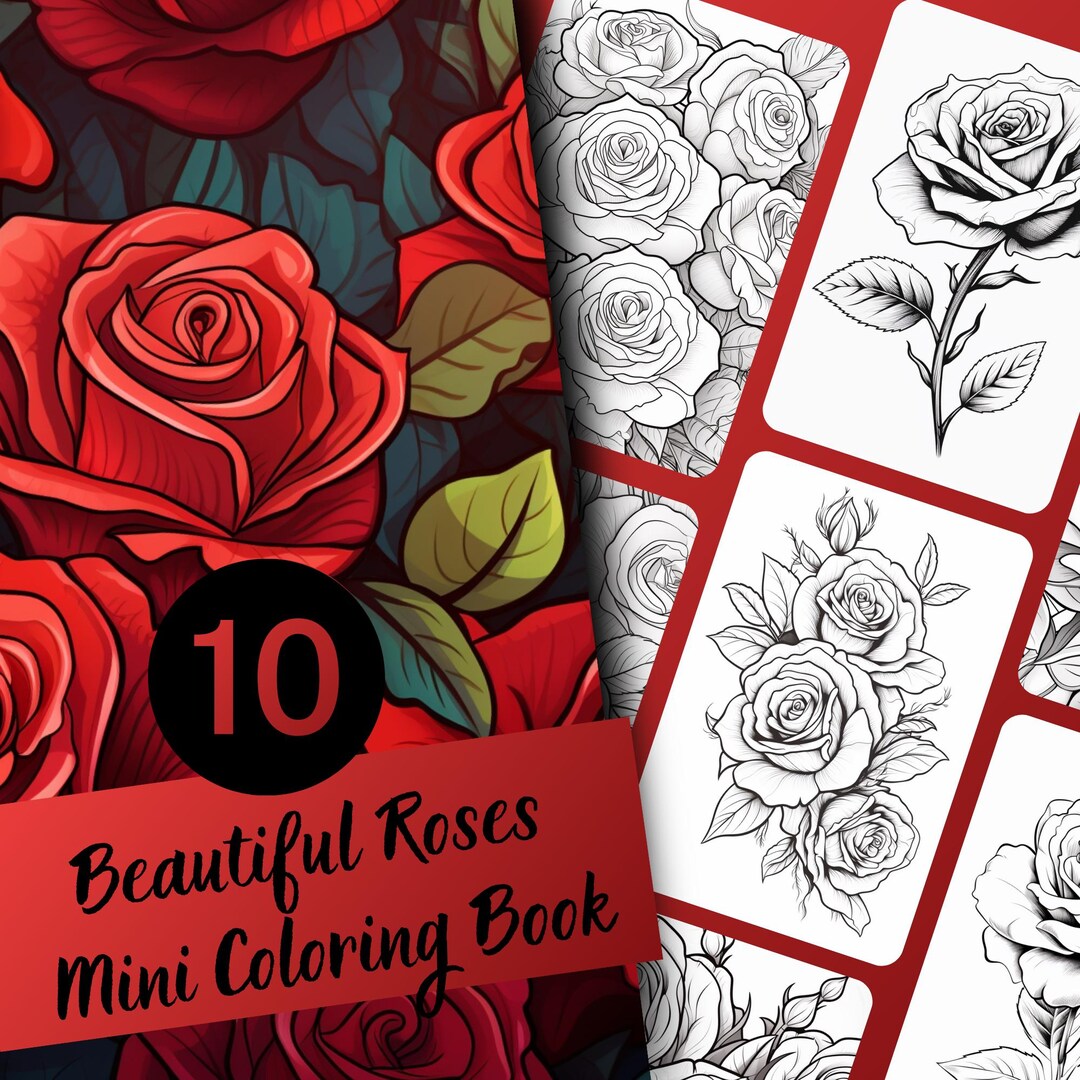 Beautiful Roses Mini Coloring Book - 10 Page Grayscale Coloring Book ...