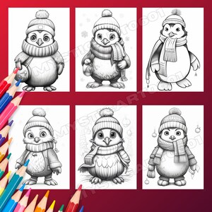 Cute Christmas Penguin Coloring Book, Coloring Featuring Adorable Penguins in Winter Attire for Kids & Adults, Printable PDF