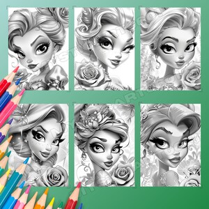 Cute Lady in the Rose Garden Coloring Book, Cute Lady in a Beautiful Rose garden, Grayscale Coloring Book for Kids and Adults, Instant Download, Printable PDF