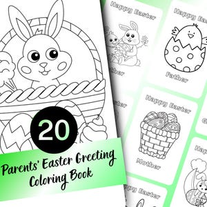Ostergruß-Malbuch der Eltern - 20-seitiges Malbuch für Kinder und Erwachsene, sofortiger Download, druckbare PDF-Datei, Ostergrußkarte