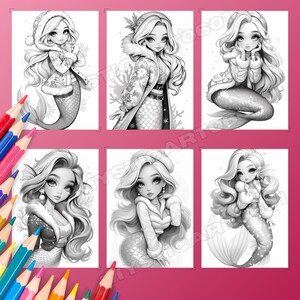 Cute Christmas Mermaid Girl Coloring Book – 30 grayscale coloring pages for kids and adults. This printable PDF is perfect for holiday fun, featuring cute mermaid art, Christmas coloring pages, and grayscale book designs. Enjoy instant download coloring pages that make a great mermaid gift or digital coloring activity. Includes a 30-page book of Xmas mermaid coloring, printable PDF art, and grayscale pages for festive creative fun.