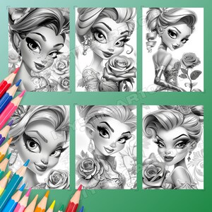 Cute Lady in the Rose Garden Coloring Book, Cute Lady in a Beautiful Rose garden, Grayscale Coloring Book for Kids and Adults, Instant Download, Printable PDF