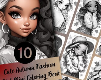 Autumn Girls Coloring Book for Adults and Teens, 30 Grayscale Coloring Pages, Printable PDF Instant Download
