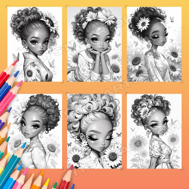 Sunflower coloring, Coloring book, Adult coloring, Girl coloring, Flower coloring, Sunflower girl, Grayscale book, Printable book, Sunflower field, Cute coloring, Flower pages, Sunflower print, Flower book