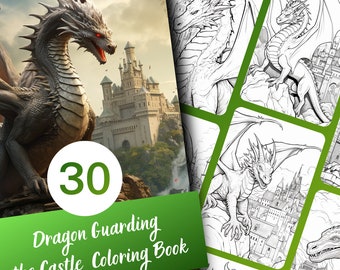 Dragon Guarding Castle Coloring Book, 30 Pages (Printable PDF)