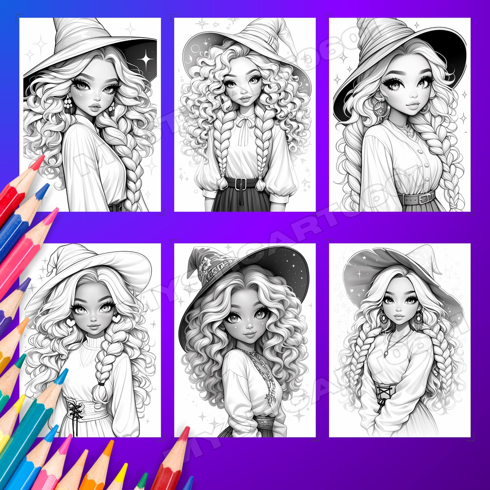 Witch Girl Grayscale Coloring Book – Part 2, 30 Pages (printable PDF - Etsy