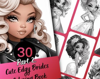 Edgy Bride Coloring Book for Adults and Teens, 30 Grayscale Coloring Pages, Printable PDF Instant Download