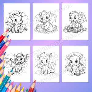 Baby Dragons Coloring book, Baby Dragon Coloring Book for Kids and Adults, Instant Download, Printable PDF, Grayscale Coloring Pages