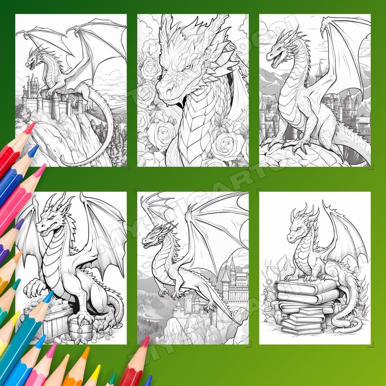 This grayscale Dragon Coloring Book features 30 detailed pages for kids and adults to enjoy. Delivered as an instantly downloadable printable coloring PDF, it is ideal for fantasy coloring lovers, especially fans of House of the Dragon and Dungeons and Dragons. Perfect for adults dragon fans and kids dragon pages alike, it includes dragon art, DND coloring themes, fantasy dragon art, mythical creatures, and offers a relaxing detailed coloring experience. This dragon coloring PDF.