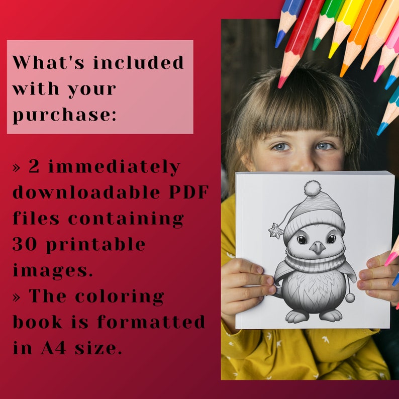 Cute Christmas Penguin Coloring Book, Coloring Featuring Adorable Penguins in Winter Attire for Kids & Adults, Printable PDF