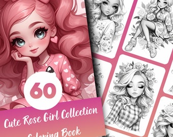 ローズガールぬりえ - 60ページのグレースケールイラスト（印刷可能なPDF）