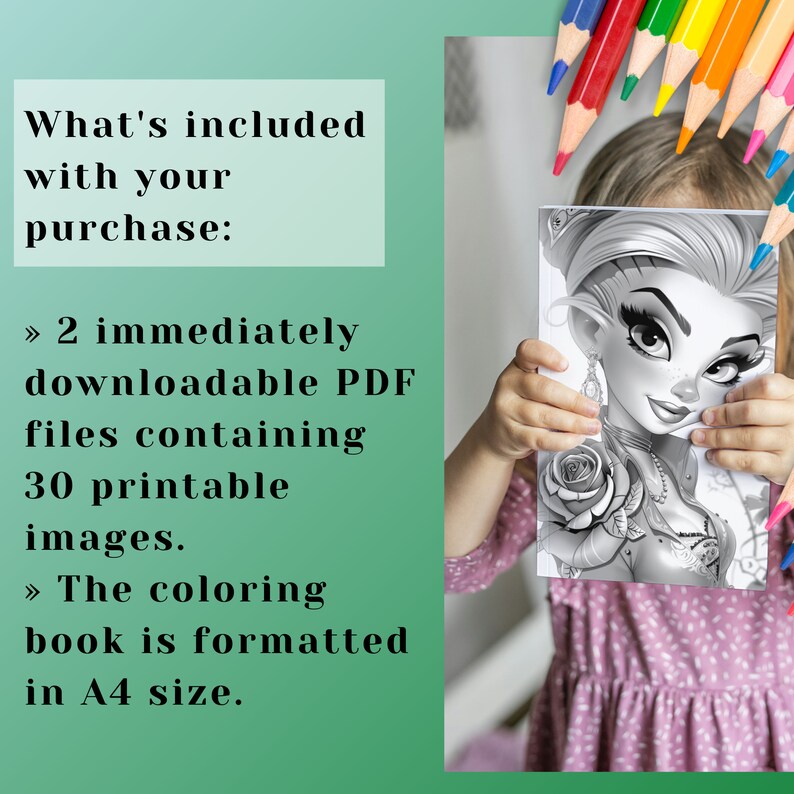 Cute Lady in the Rose Garden Coloring Book, Cute Lady in a Beautiful Rose garden, Grayscale Coloring Book for Kids and Adults, Instant Download, Printable PDF