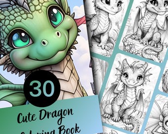Adult Coloring Book Dragon Design, 30 Fantasy Coloring Pages for Teens, Printable PDF Instant Download