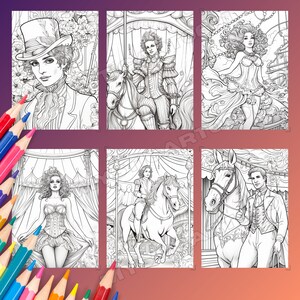 Circus Coloring Book, Artistic Circus Life to Color for Adults, Instant Download, Printable PDF