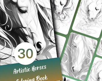 Horse Coloring Pages for Adults, Artistic Horses Grayscale Coloring Book, 30 Pages, Printable PDF